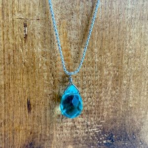 Aqua briolite on silver. 16”.